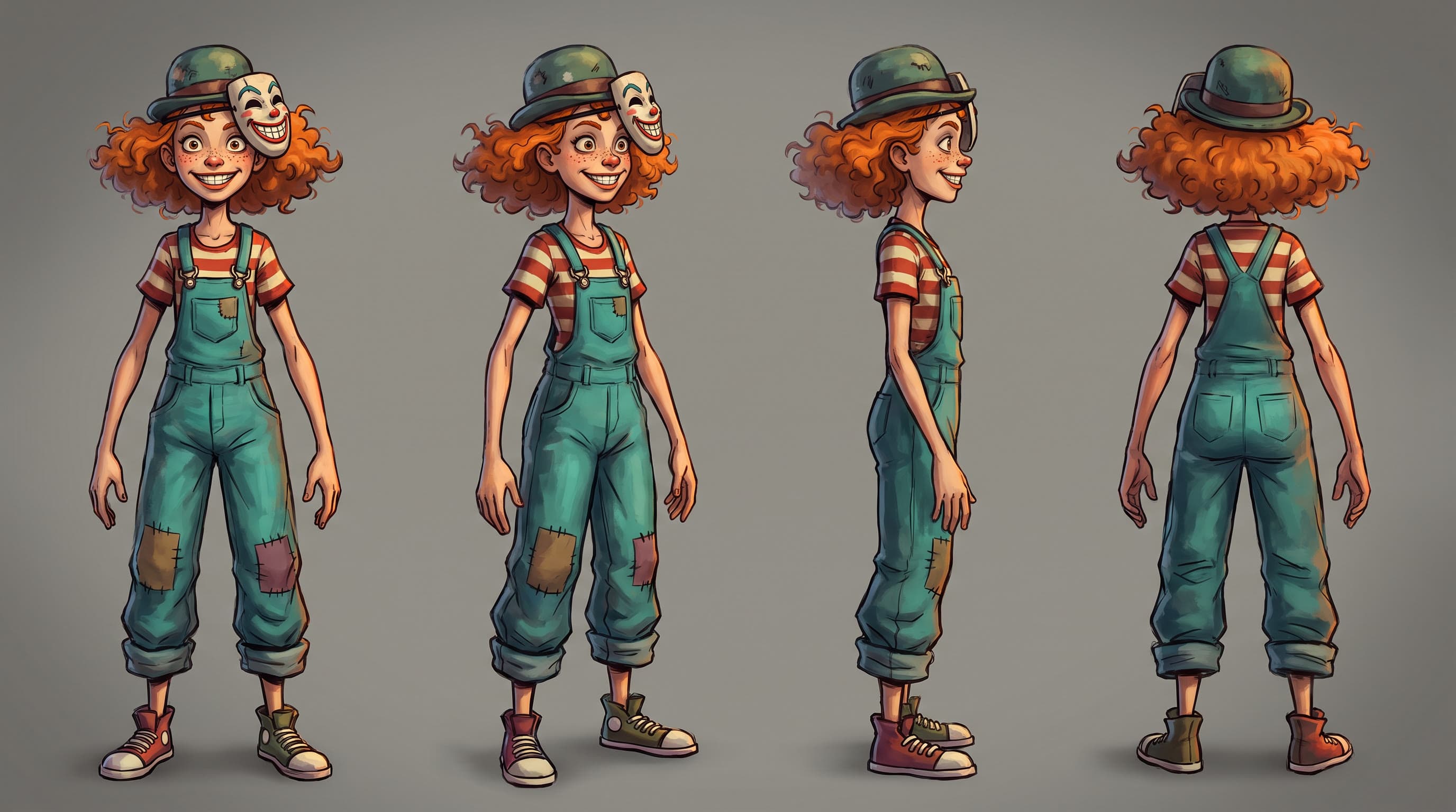 Dizzy Malone character sheet: front, three-quarter, side and back views